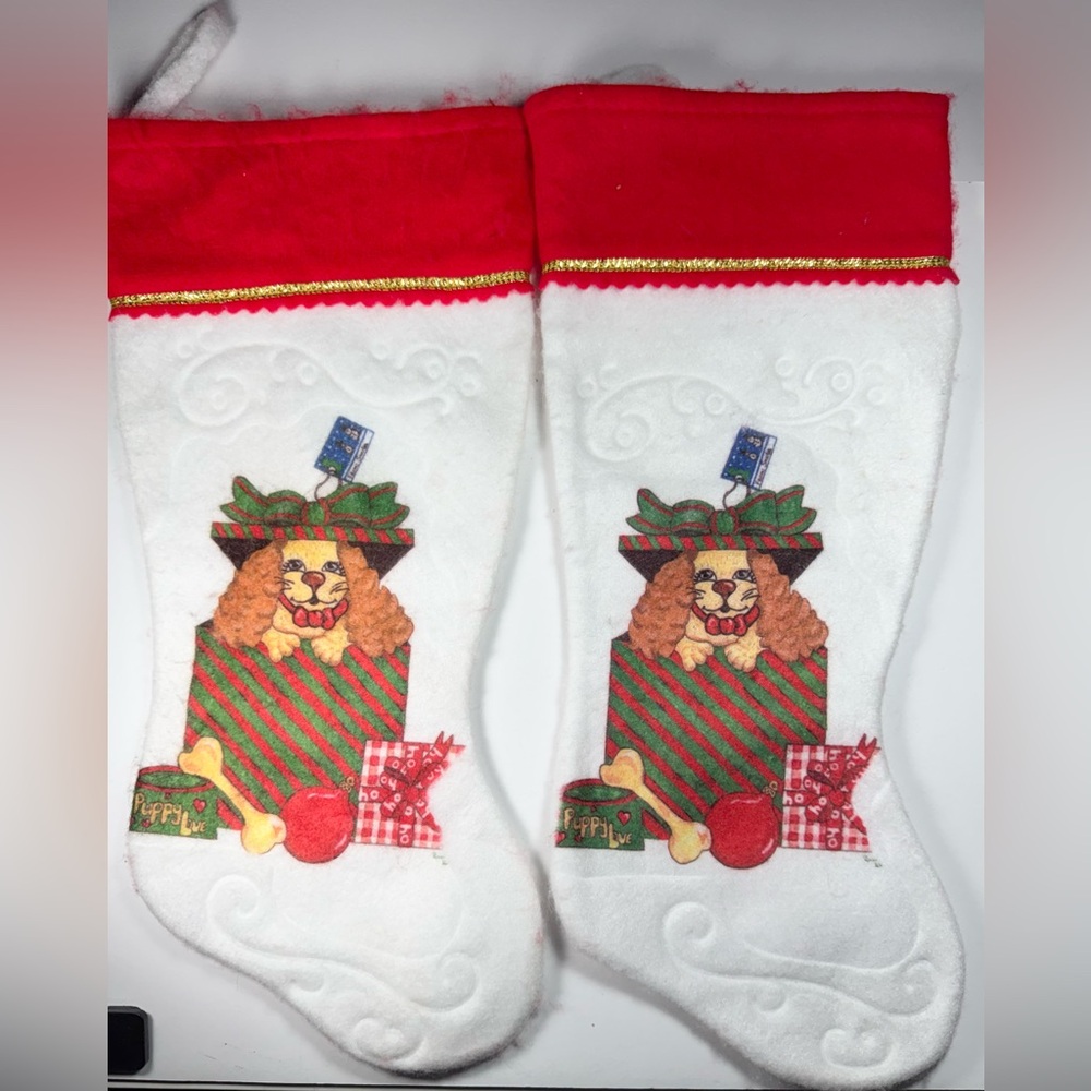 2 Vintage Rauch "Puppy Love" Spaniel 16" Felt Christmas Stockings Great Cond!
